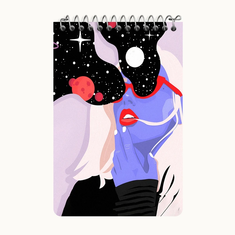 دفتر یادداشت 50 برگ خندالو طرح دخترانه ی کهکشانی کد F4269