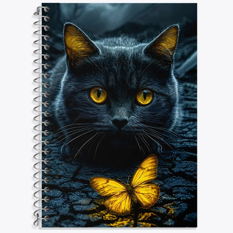 دفتر زبان 50 برگ خندالو مدل سه خط طرح گربه و پروانه کد F8945