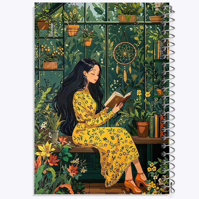 دفتر ژورنال نویسی 50 برگ خندالو مدل نقطه ای طرح دختر کتابخوان کد N6294