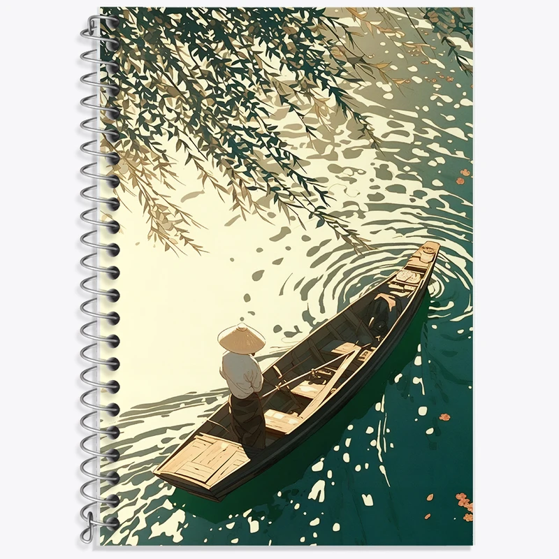 دفتر زبان 50 برگ خندالو مدل دو خط طرح قایقران و برکه کد F10972