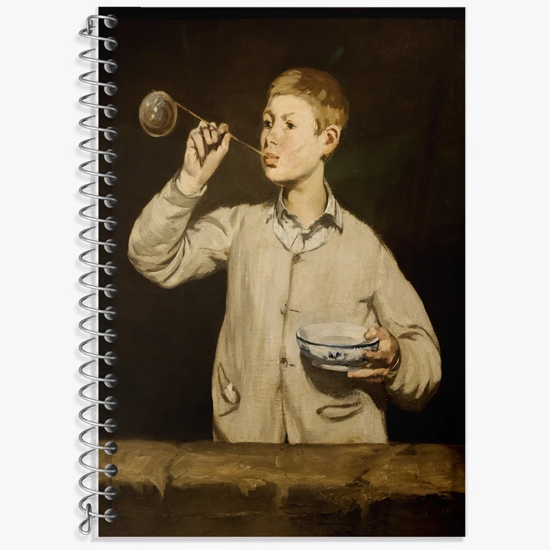 دفتر زبان 50 برگ خندالو مدل سه خط طرح نقاشی پسرک حباب می‌سازد اثر ادوار مانه کد F12418