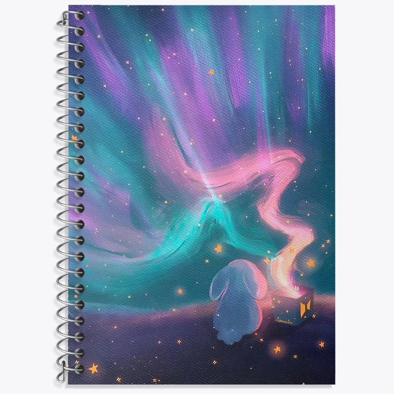 دفتر زبان 50 برگ خندالو مدل دو خط طرح خرگوش و شفق قطبی کد N7495