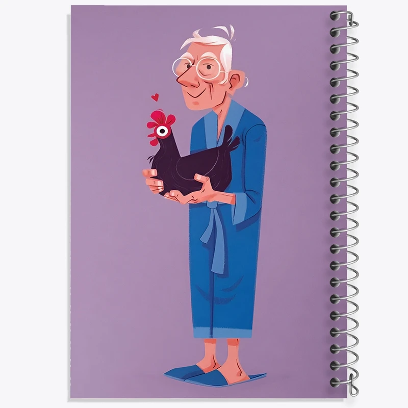 دفتر ژورنال نویسی 50 برگ خندالو مدل نقطه ای طرح پدر بزرگ و مرغ کد N6283