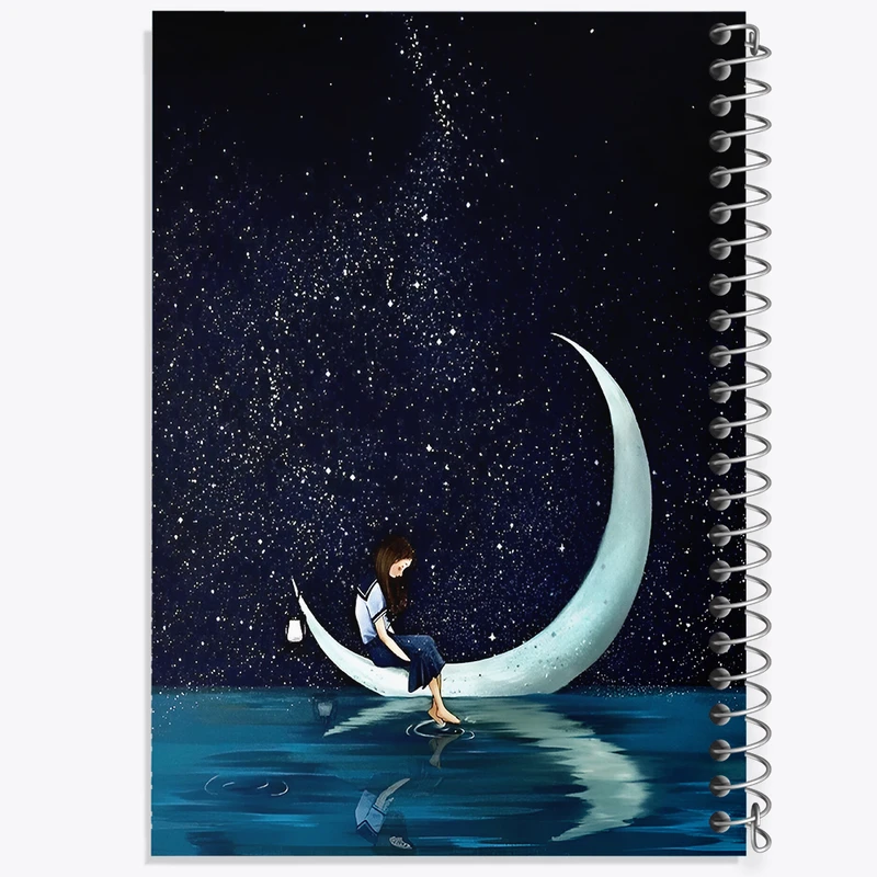 دفتر مشق 50 برگ خندالو طرح دختر و ماه کد F8818