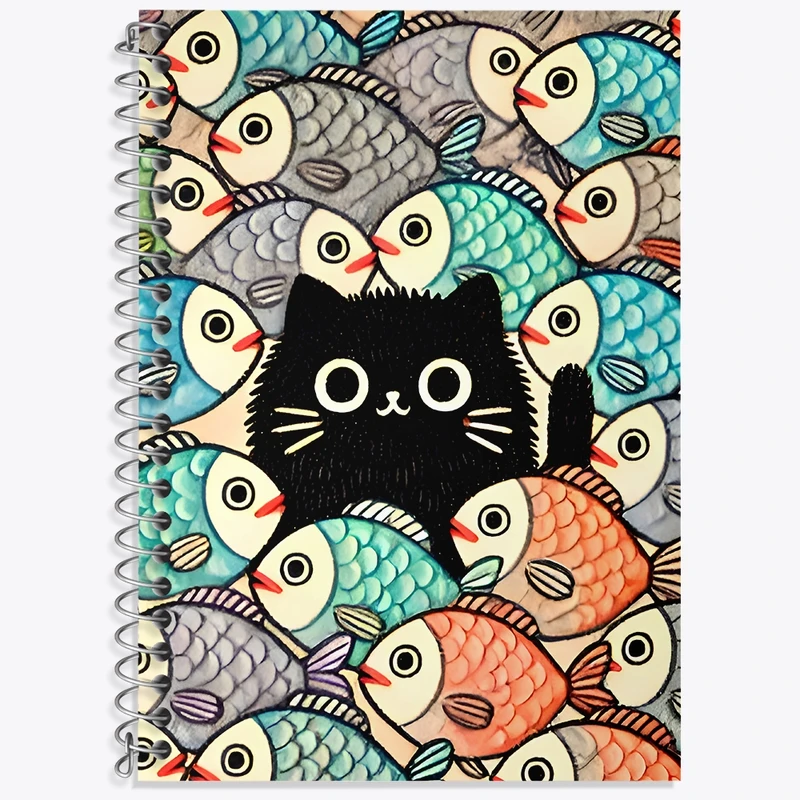 دفتر زبان 50 برگ خندالو مدل سه خط طرح گربه و ماهی ها کد N6511