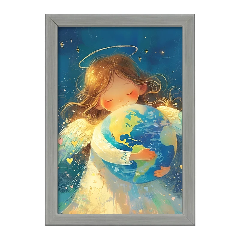 تابلو خندالو طرح دختر و کره زمین کد F13702