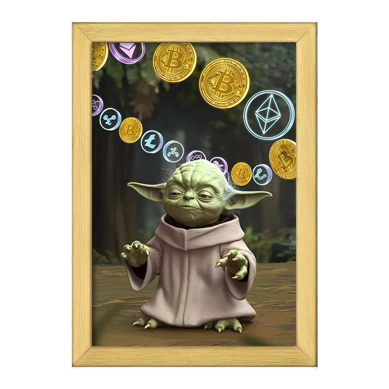 تابلو خندالو طرح بیبی یودا و بیت کوین کد F10862