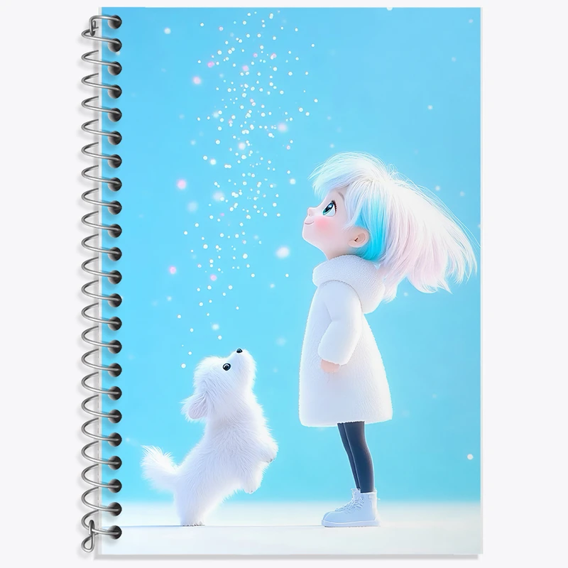 دفتر زبان 50 برگ خندالو مدل دو خط طرح دختر و سگ بامزه کد F8715