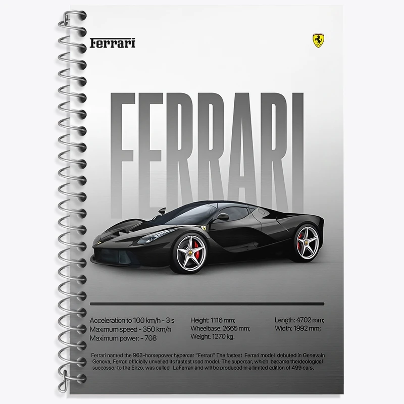 دفتر زبان 50 برگ خندالو مدل سه خط طرح فراری (Ferrari La Ferrari Black 2015) کد N7511