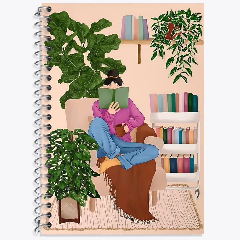 دفتر زبان 50 برگ خندالو مدل دو خط طرح دختر کتابخوان کد N6964