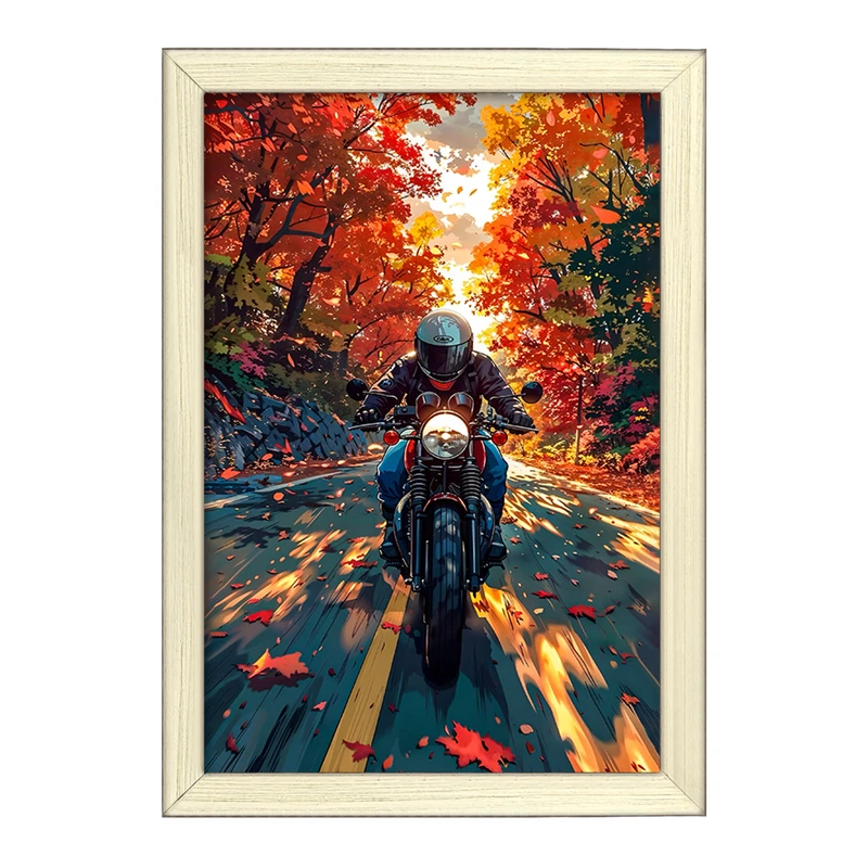 تابلو خندالو طرح موتوسواری در جنگل کد F4106