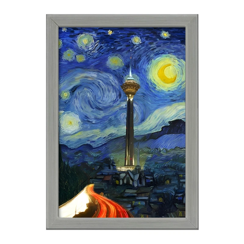 تابلو خندالو طرح برج میلاد در شب پر ستاره کد F3925