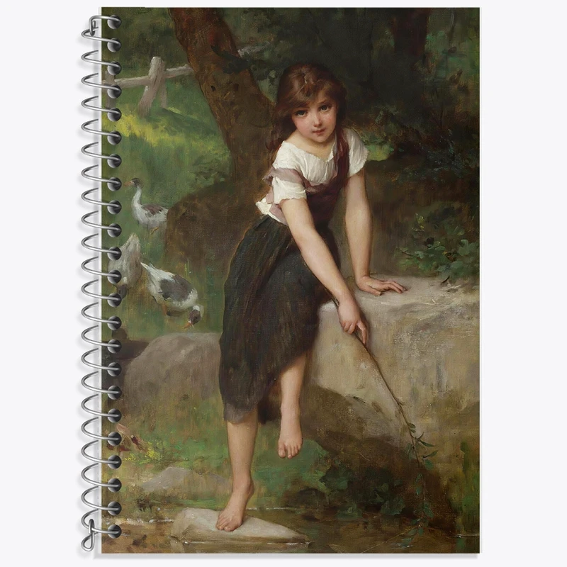 دفتر زبان 50 برگ خندالو مدل سه خط طرح نقاشی دختر و غاز اثر امیل مونیر کد F12344