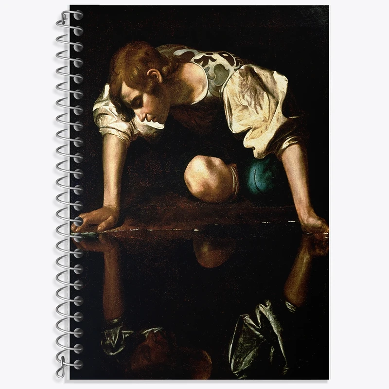 دفتر زبان 50 برگ خندالو مدل سه خط طرح نقاشی نارسیسوس اثر کاراواجو کد F12396