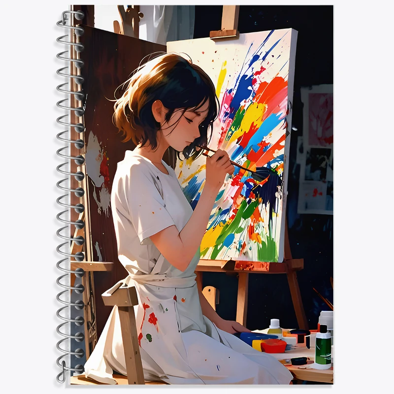 دفتر زبان 50 برگ خندالو مدل دو خط طرح دختر نقاش کد F9448