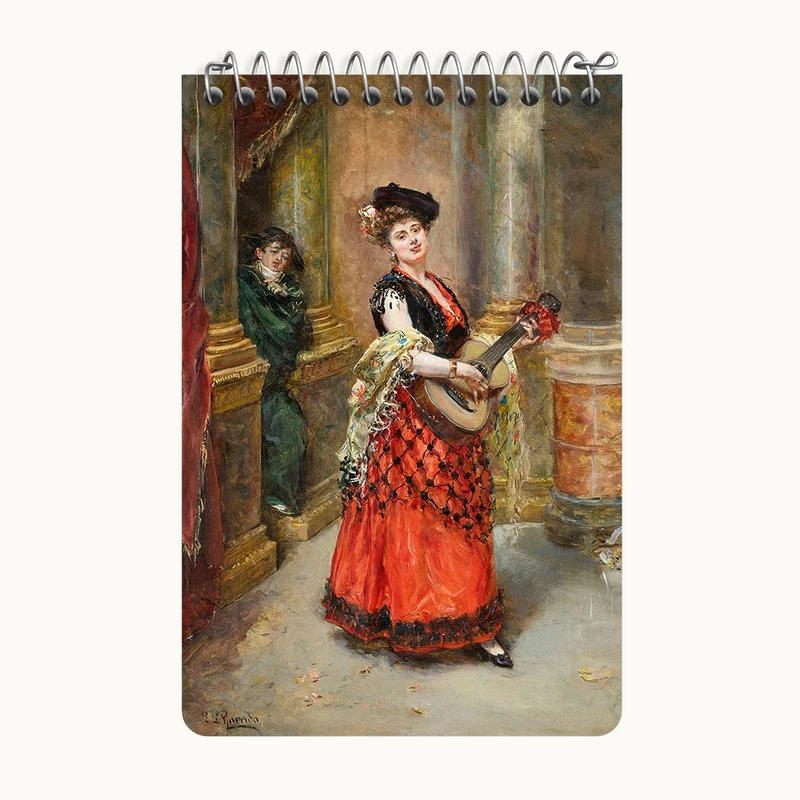 دفتر یادداشت 50 برگ خندالو طرح نقاشی نوازنده‌ی زیبای گیتار اثر ادواردو لئون گاریدو کد F12173