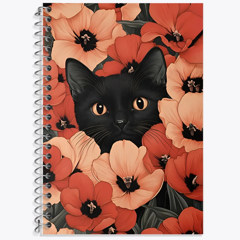 دفتر زبان 50 برگ خندالو مدل دو خط طرح گربه در میان گل ها کد F11794