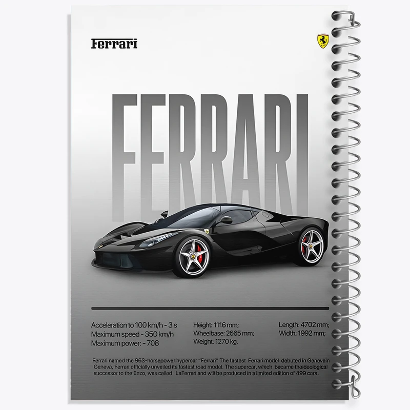 دفتر مشق 50 برگ خندالو طرح فراری (Ferrari La Ferrari Black 2015) کد N7511