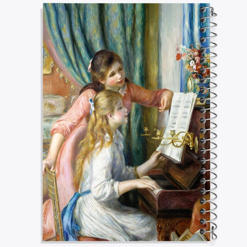 دفتر ژورنال نویسی 50 برگ خندالو مدل نقطه ای طرح نقاشی دختران جوان در کنار پیانو اثر پیر آگوست رنوآر کد F12205