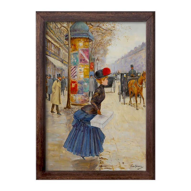 تابلو خندالو طرح نقاشی عبور زن جوان از بلوار اثر ژان برو کد F12348