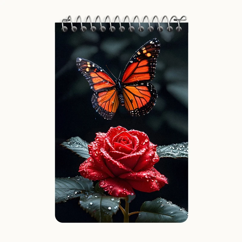 دفتر یادداشت 50 برگ خندالو طرح گل رز و پروانه کد F12030