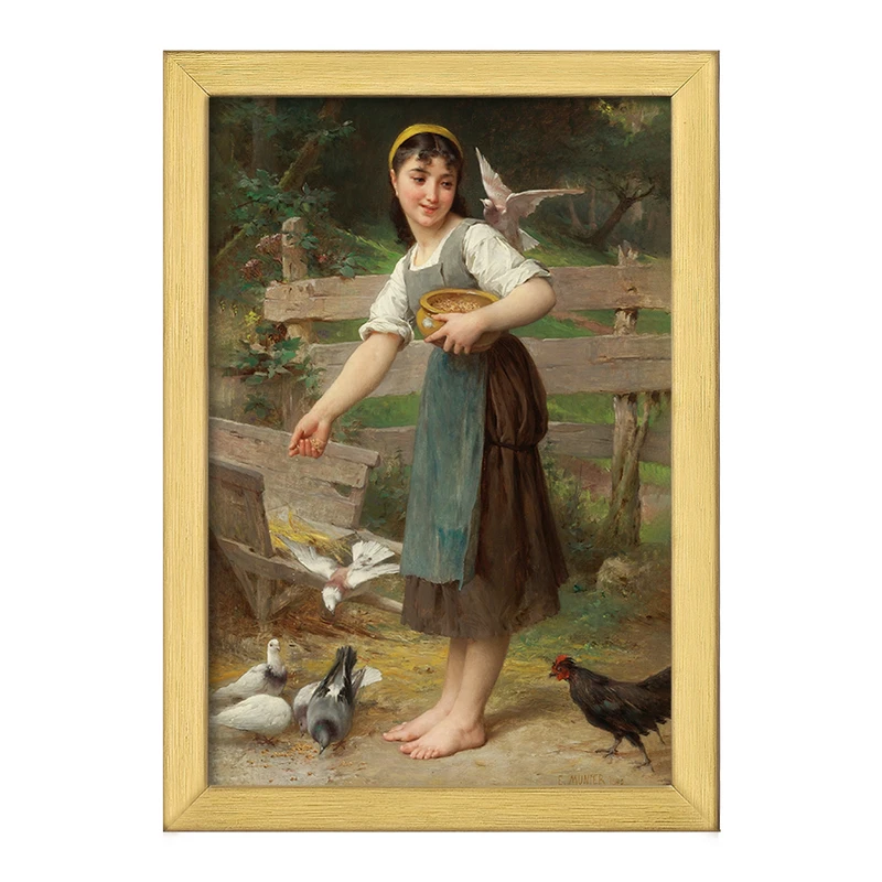 تابلو خندالو طرح نقاشی غذا دادن به کبوترها اثر امیل مونیر کد F12342