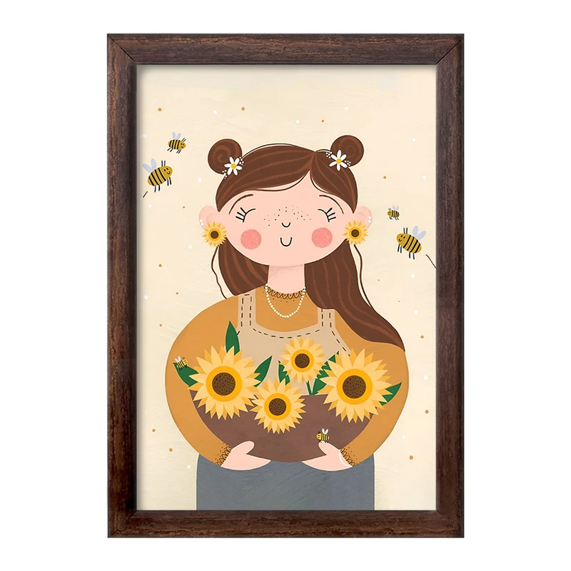 تابلو خندالو طرح دختر و گل آفتابگردان کد F8237