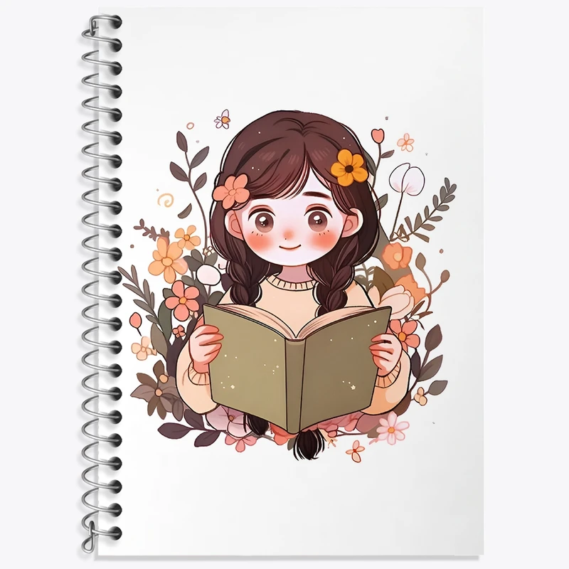 دفتر زبان 50 برگ خندالو مدل سه خط طرح دختر کتاب خوان کد F4287