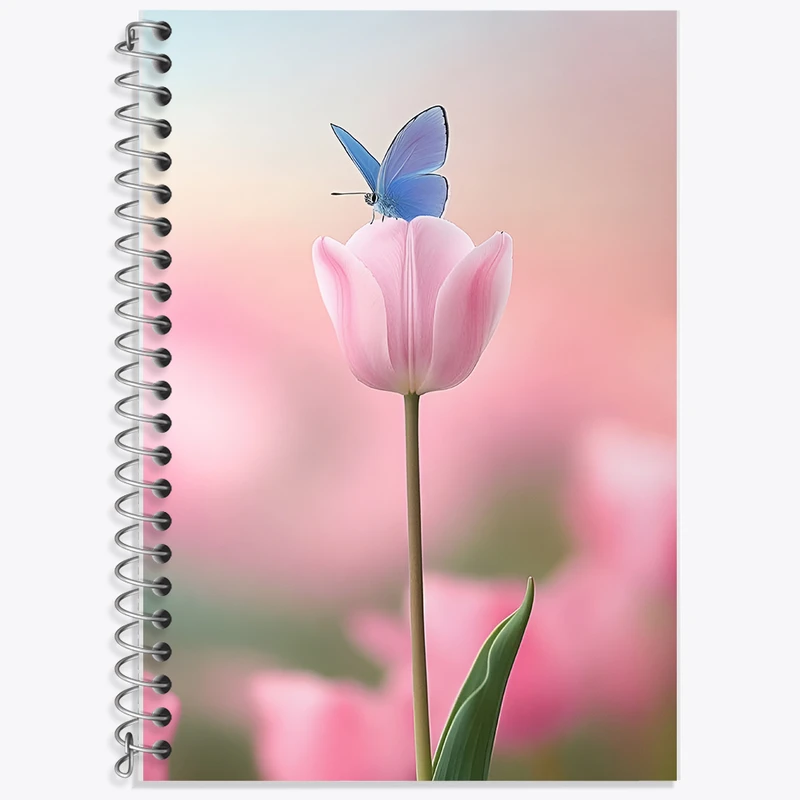 دفتر زبان 50 برگ خندالو مدل دو خط طرح گل لاله و پروانه کد F11195