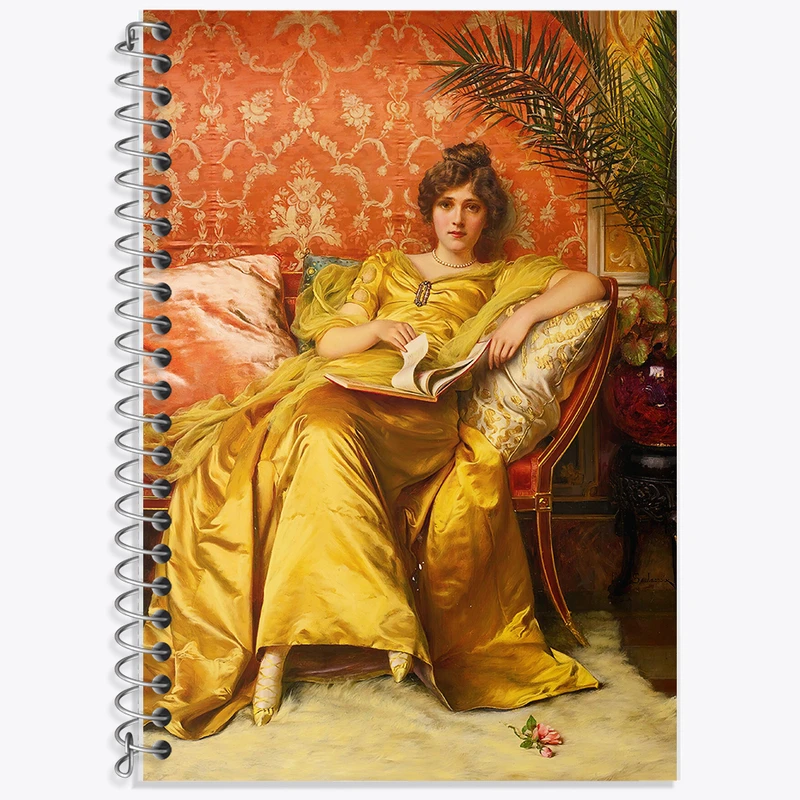 دفتر زبان 50 برگ خندالو مدل دو خط طرح نقاشی گل رز اثر فردریک سولاکروا کد F12186