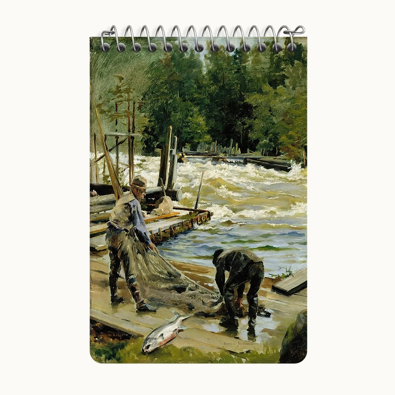 دفتر یادداشت 50 برگ خندالو طرح نقاشی ماهیگیری ماهی قزل آلا اثر گونار برنتسون کد F12122