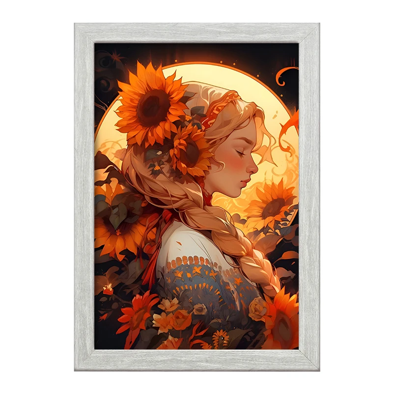 تابلو خندالو طرح دختر و گل های آفتابگردان کد F6880