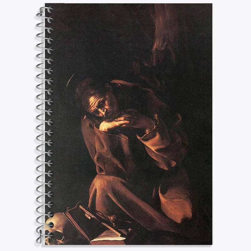 دفتر زبان 50 برگ خندالو مدل سه خط طرح نقاشی سنت فرانسیس در حال مراقبه اثر کاراواجو کد F12411