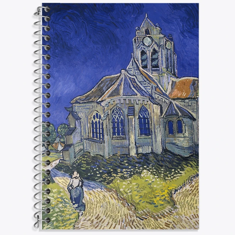 دفتر زبان 50 برگ خندالو مدل سه خط طرح نقاشی کلیسای Auvers-sur-Oise اثر ونسان ونگوگ کد F12419