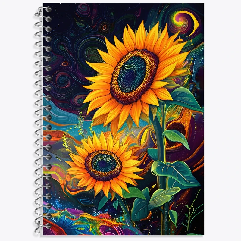 دفتر زبان 50 برگ خندالو مدل سه خط طرح گل آفتابگردان کد F12108