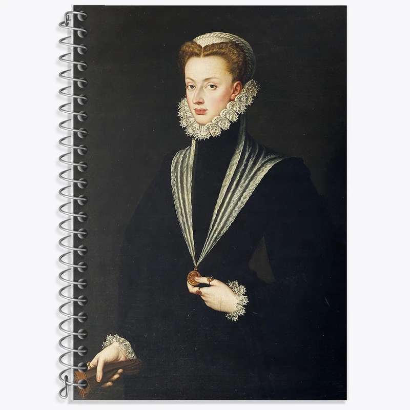 دفتر زبان 50 برگ خندالو مدل سه خط طرح پرتره جوانا از اتریش اثر سوفونیسبا آنگویسولا کد F12251