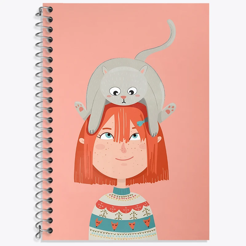 دفتر زبان دوخط 50 برگ خندالو طرح دختر و گربه کد F4890