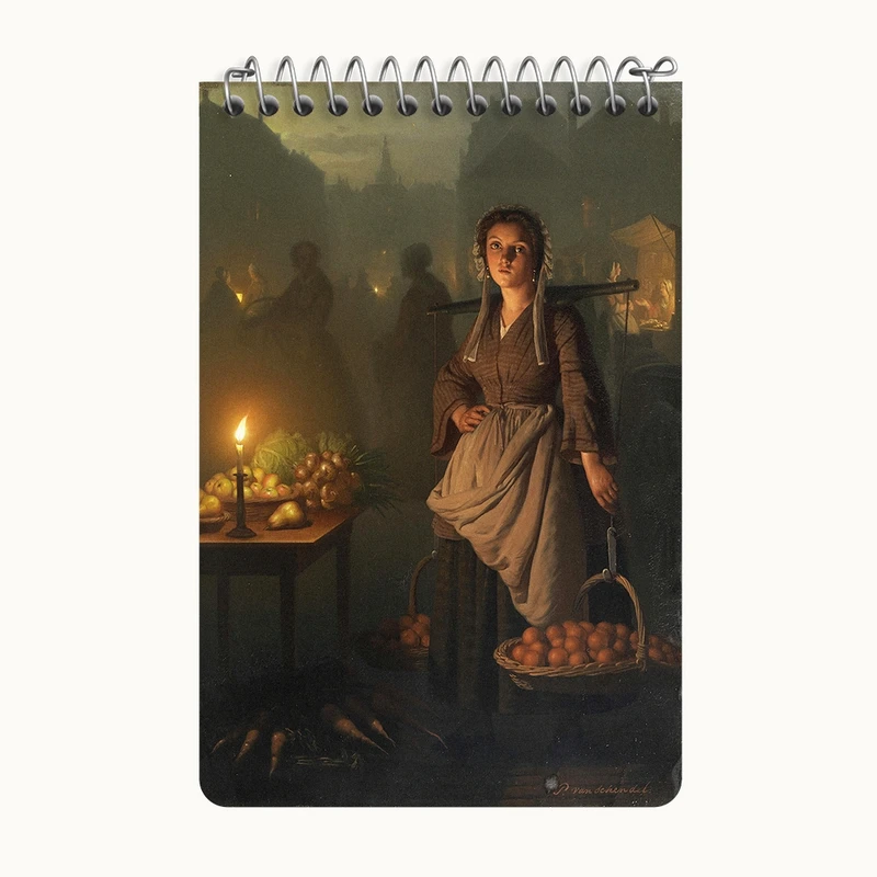 دفتر یادداشت 50 برگ خندالو طرح نقاشی بازار با نور شمع اثر پتروس ون شندل کد F12261