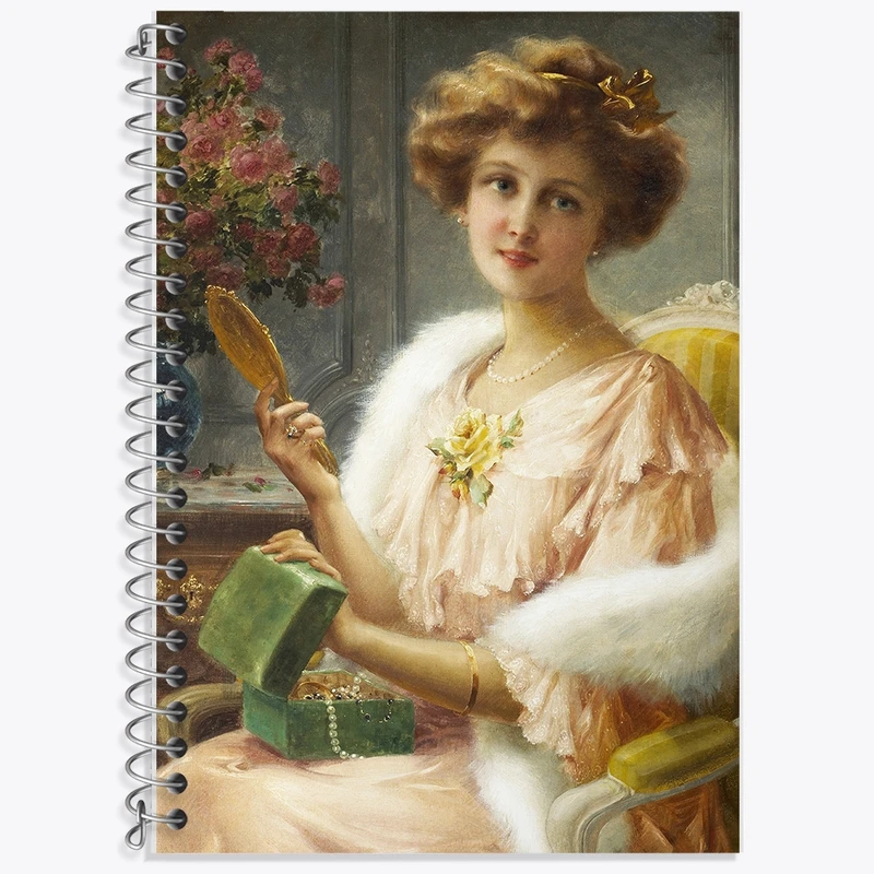 دفتر زبان 50 برگ خندالو مدل سه خط طرح نقاشی بانویی جوان با یک آینه اثر امیلی ورنون کد F12215