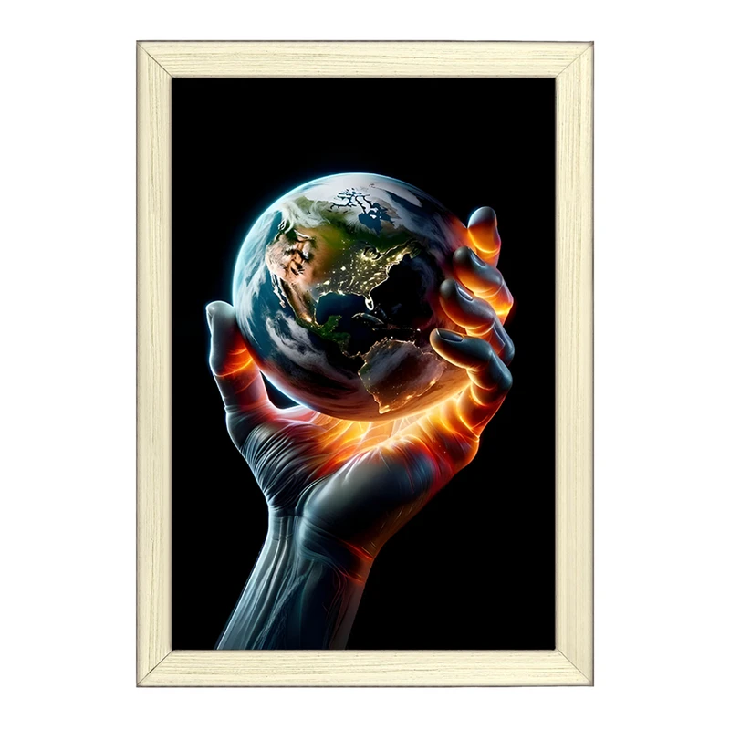 تابلو خندالو طرح دست و کره زمین کد F11578