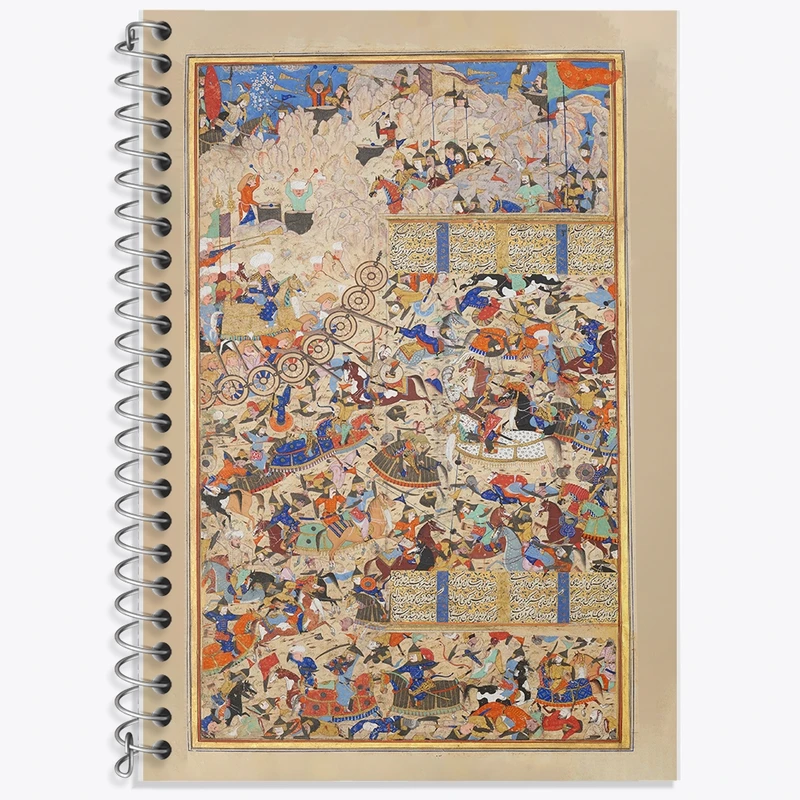 دفتر زبان 50 برگ خندالو مدل سه خط طرح نقاشی برگی از شاهنامه ایرانیان و تورانیان کد F12211