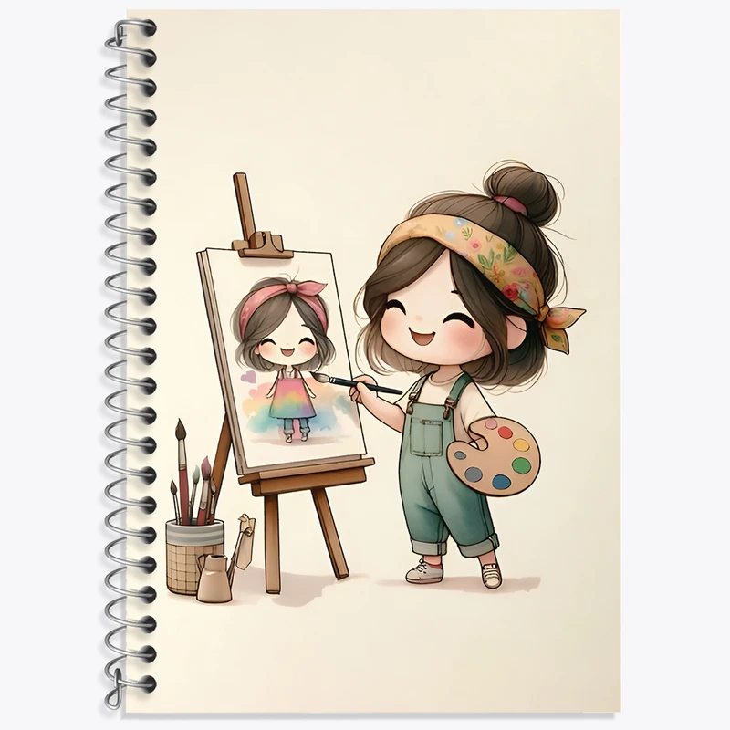 دفتر زبان دوخط 50 برگ خندالو طرح دختر نقاش کد N7021