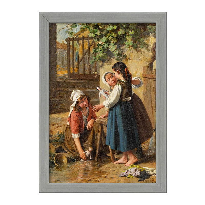تابلو خندالو طرح نقاشی روز حمام عروسک اثر پیر ژان ادموند کستان کد F12367