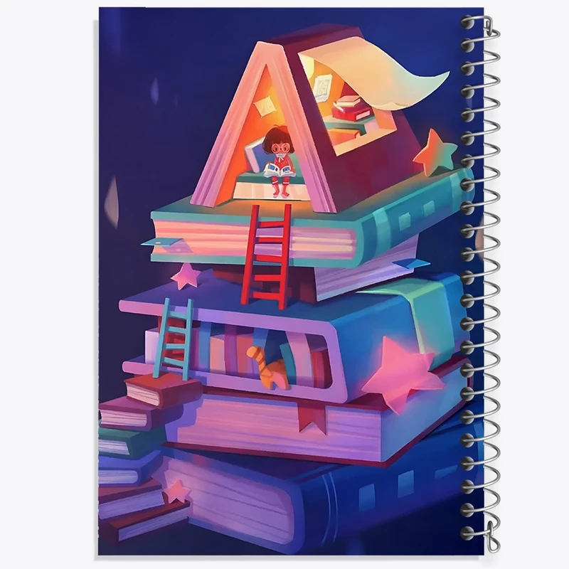 دفتر طراحی 50 برگ خندالو طرح دختر کتابخوان کد F4905