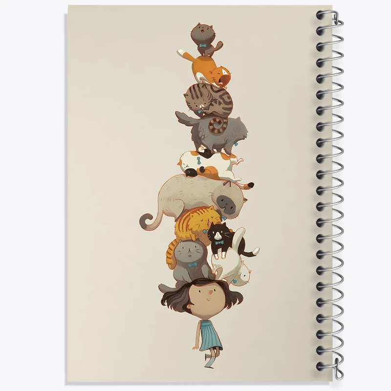 دفتر طراحی 50 برگ خندالو طرح دختر و گربه های کیوت کد N3427