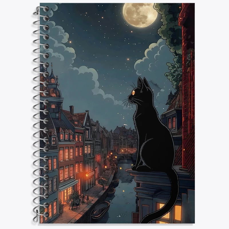 دفتر زبان دوخط 50 برگ خندالو طرح گربه و شهر کد F4551