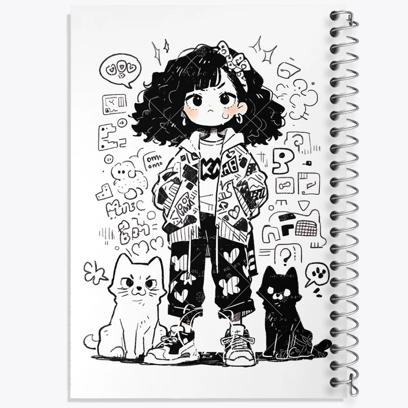 دفتر طراحی 50 برگ خندالو طرح دختر و گربه کد N3022