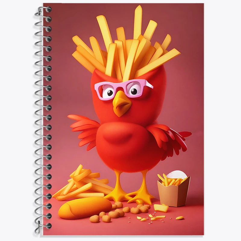 دفتر زبان دوخط 50 برگ خندالو طرح سیب زمینی سرخ کرده و پرنده کد F8888