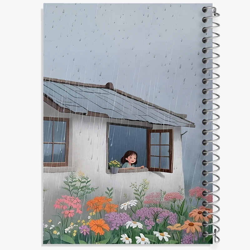 دفتر طراحی 50 برگ خندالو طرح دختر و خانه روستایی کد F11114