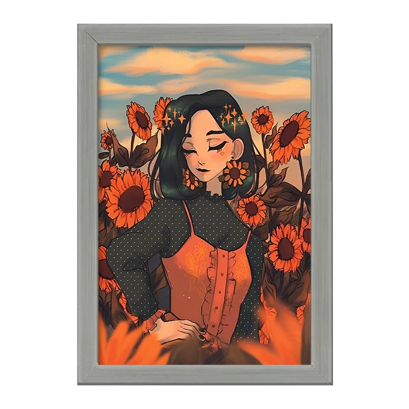 تابلو خندالو طرح دختر و گل آفتابگردان کد F7385